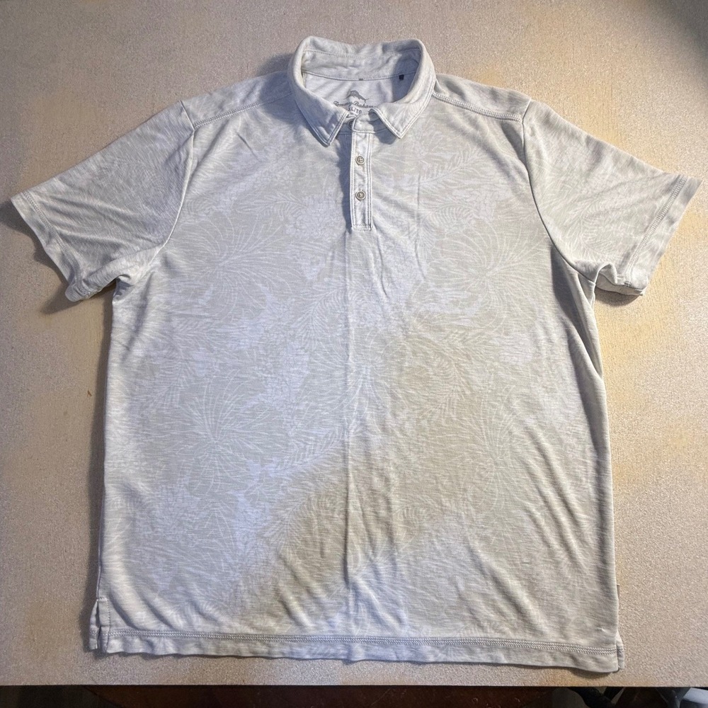 Tommy Bahama Mens XL Grey Tonal Tropical Palm Floral Print Polo Shirt-